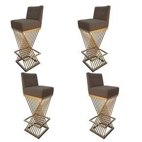 Kit 04 Banquetas Luma Base De Ferro Sued Marrom Rato D`classe Decor
