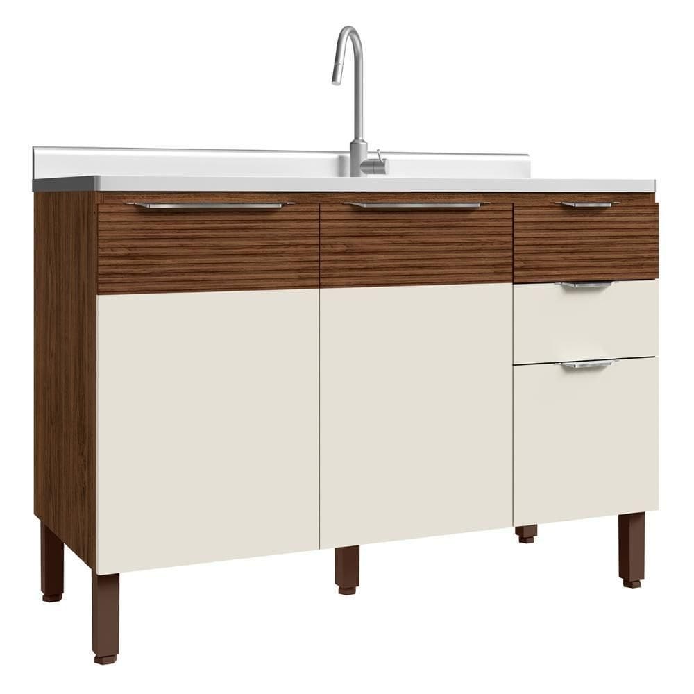 Balcão Cozinha Com Pia 120cm 3 Portas Dora Z06 Nogueira-off - Mpozenato