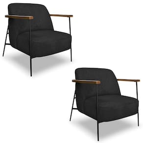 Poltrona Para Sala Pés Metálicos Kit 2 Ellen S06 Boucle Preto - Mpozenato