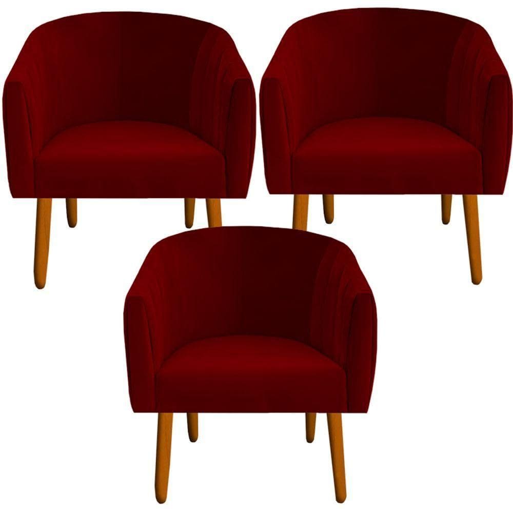 Kit 03 Poltrona Julia Decoração Salão Cadeira Escritório Recepção Estar Amamentação Suede Vermelho D`classe Decor