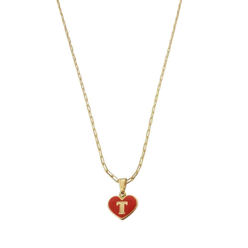 Colar Cartier 50Cm Coração Vermelho Letra T Banhado Ouro 18K