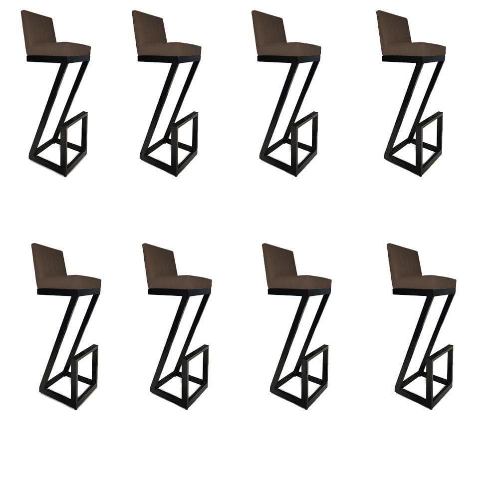 Kit 08 Banqueta Alta Z Base De Ferro Suede Marrom D`classe Decor