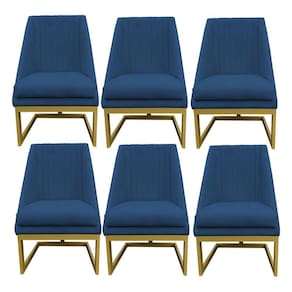 Kit 06 Cadeiras Para Sala De Jantar Ana Base De Ferro Suede Azul Marinho D`classe Decor