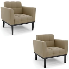 Poltrona Base Madeira Preto Kit 2 Ana Suede Marrom Rt - Ibiza