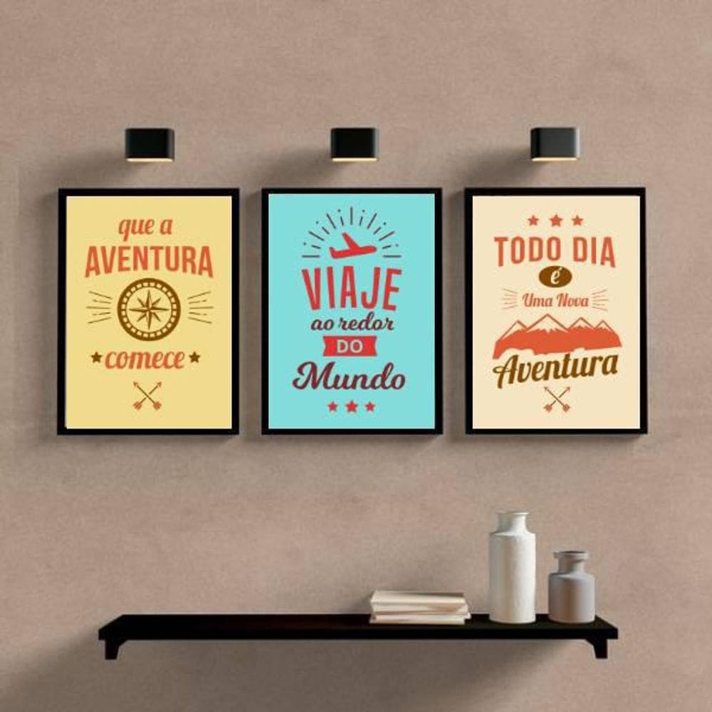 Kit 3 Quadros Decorativos Aventura 24X18Cm