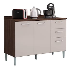 Balcão De Cozinha Com Tampo 120cm 3 Portas 2 Gavetas Livy P11 Chocolate-off White - Mpozenato