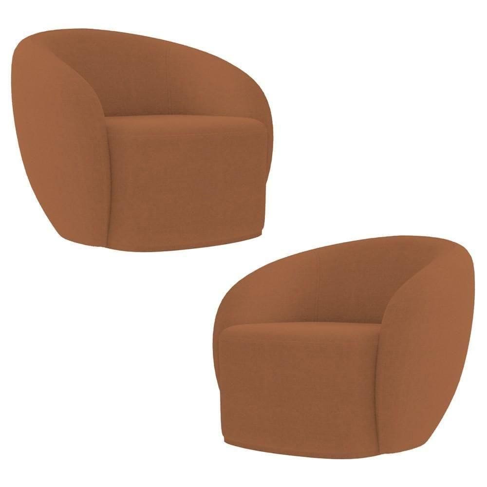 Poltrona Para Sala De Estar Orgânica Kit Com 2 Garbin K04 Bouclê Terracota - Mpozenato