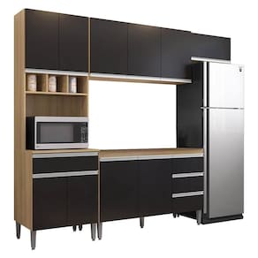 Cozinha Modulada 4 Peças Balcão Sem Tampo 120cm Andréia Amêndoa-preto - Ajl Móveis