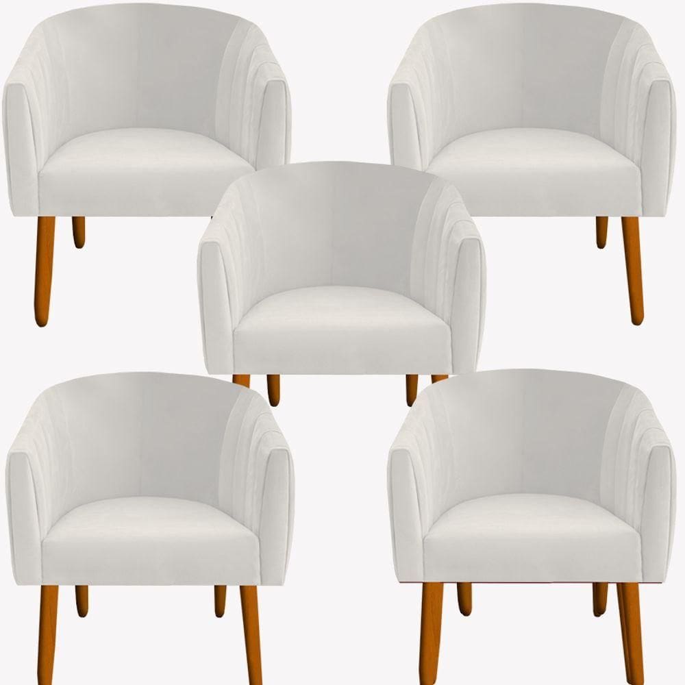 Kit 05 Poltrona Julia Decoração Salão Cadeira Escritório Recepção Estar Amamentação Suede Bege D`classe Decor