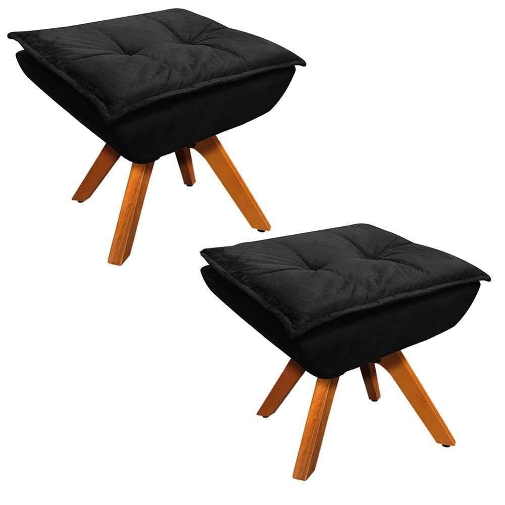 Kit 2 Puffs Decorativos Sala De Estar Giratória Giromad Opla Suede Preto - Ibiza