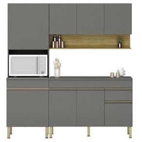 Armário De Cozinha 3 Peças Balcão 120cm Com Tampo Lina06 Z06 Gris-freijó - Mpozenato