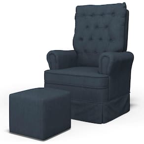 Poltrona De Amamentação E Descanso Com Balanço E Puff Laís G05 Linho Azul - Mpozenato