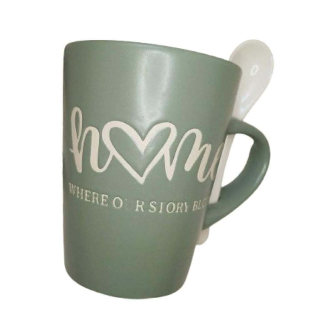 Caneca De Cerâmica Home Com Colher Verde