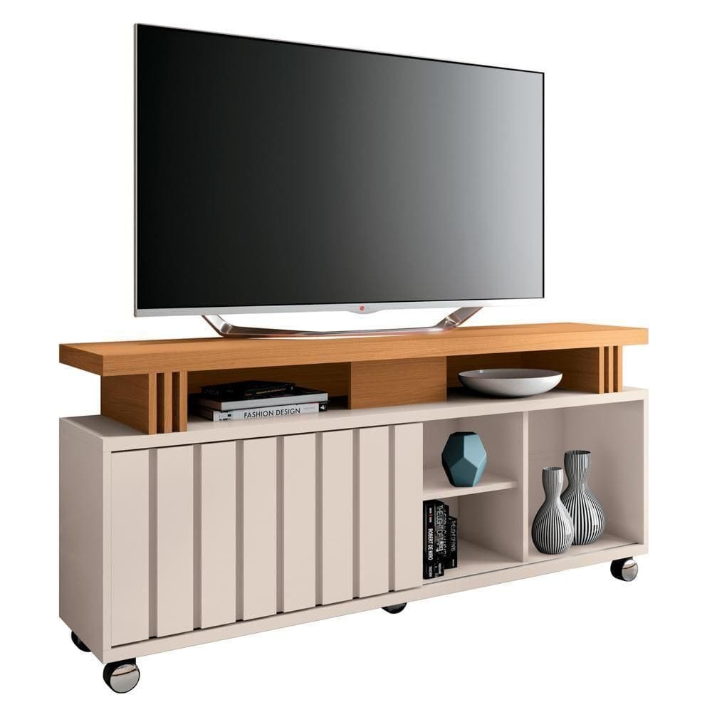 Rack Para Sala Bancada De 50 Pol. 136cm Briz H01 Off White-cinamomo - Mpozenato
