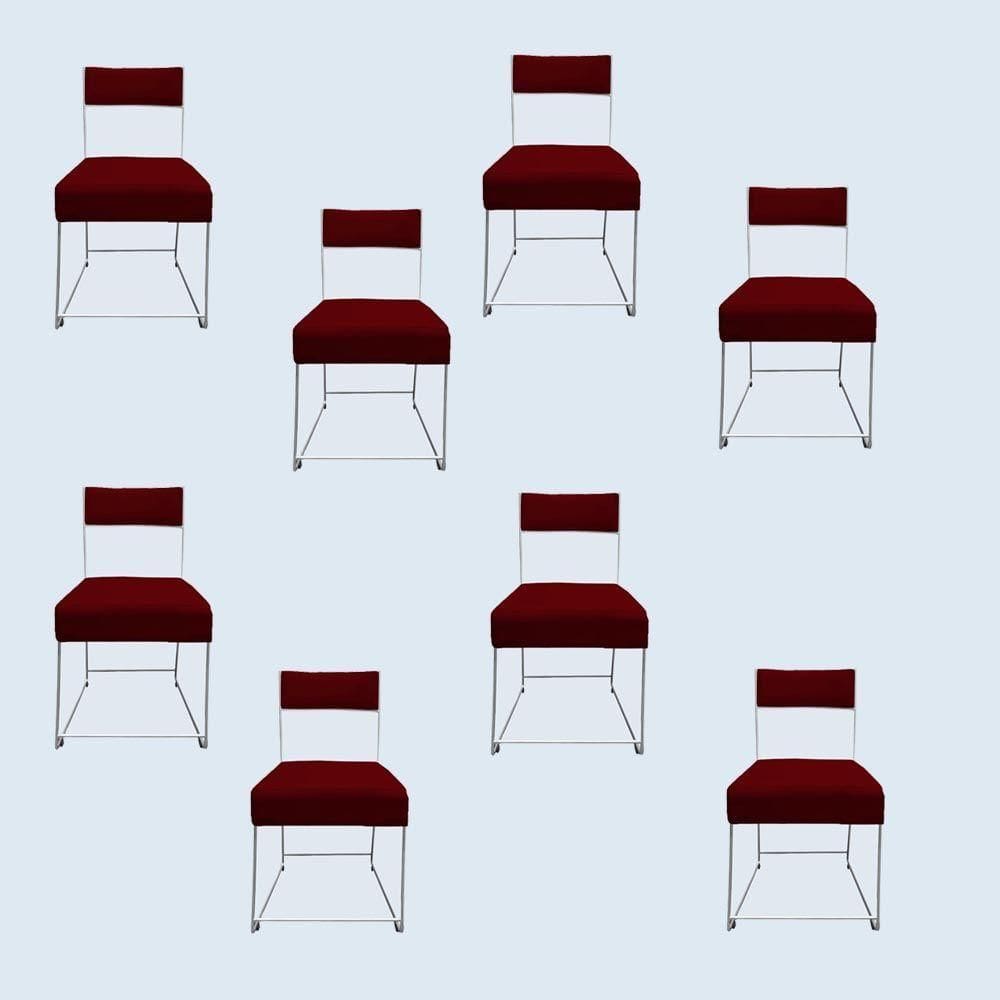 Kit 08 Cadeiras Atena Base De Ferro Maciço Prata Suede Marsala D`classe Decor