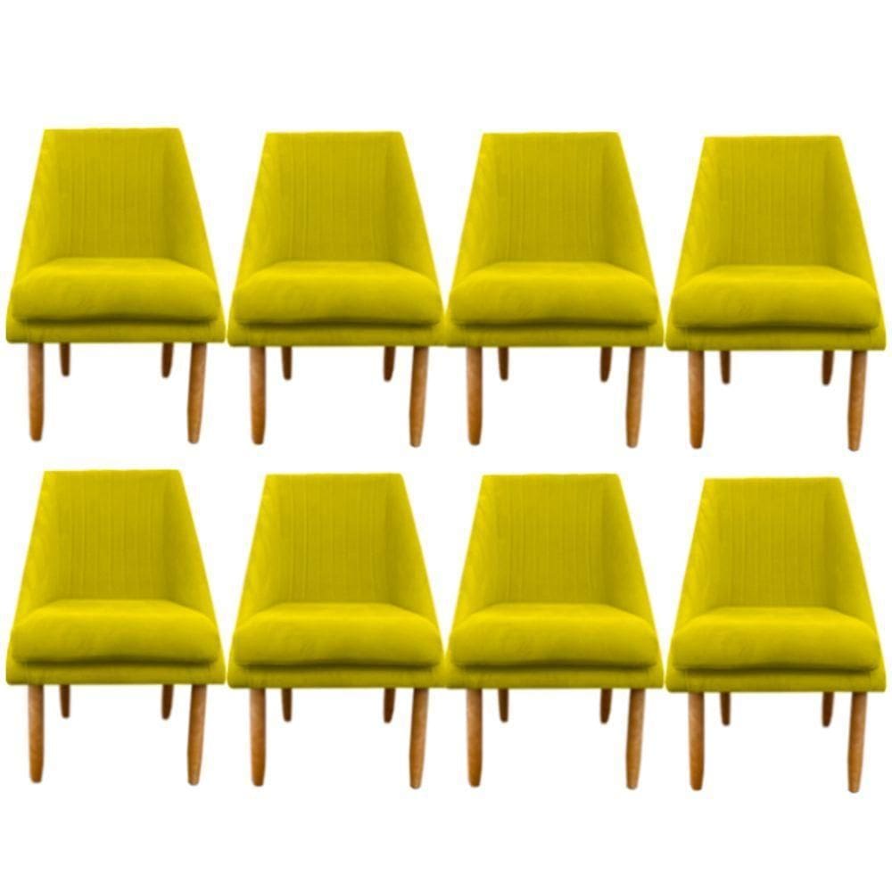 Kit 08 Cadeiras Para Sala De Jantar Ana Pés Palito Suede Amarelo D`classe Decor