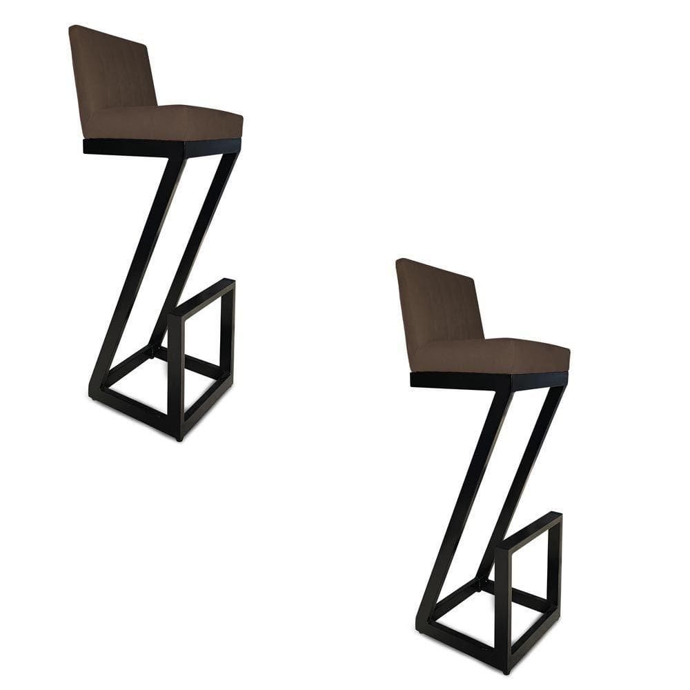 Kit 02 Banqueta Alta Z Base De Ferro Suede Marrom D`classe Decor