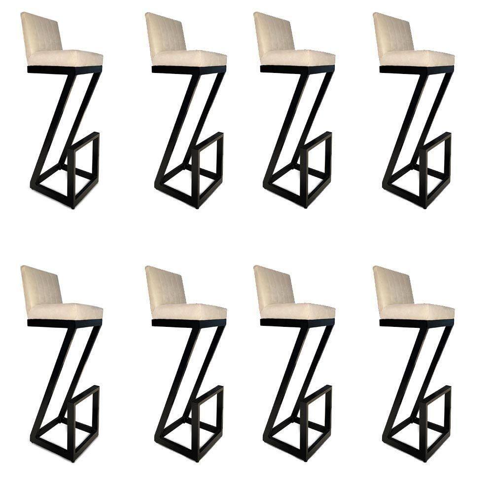 Kit 08 Banqueta Alta Z Base De Ferro Suede Bege D`classe Decor