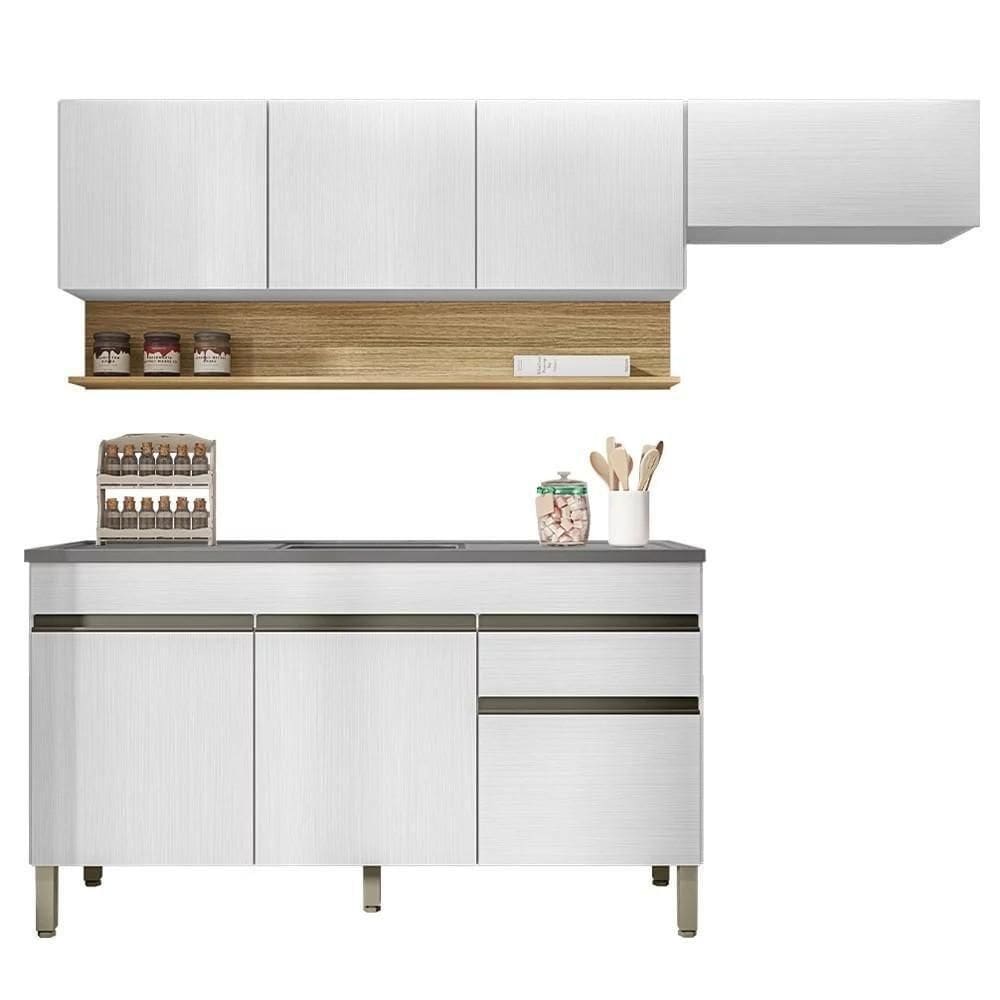 Armário De Cozinha 4 Peças Balcão Com Pia 120cm Lina08 Z06 Supremo-freijó - Mpozenato