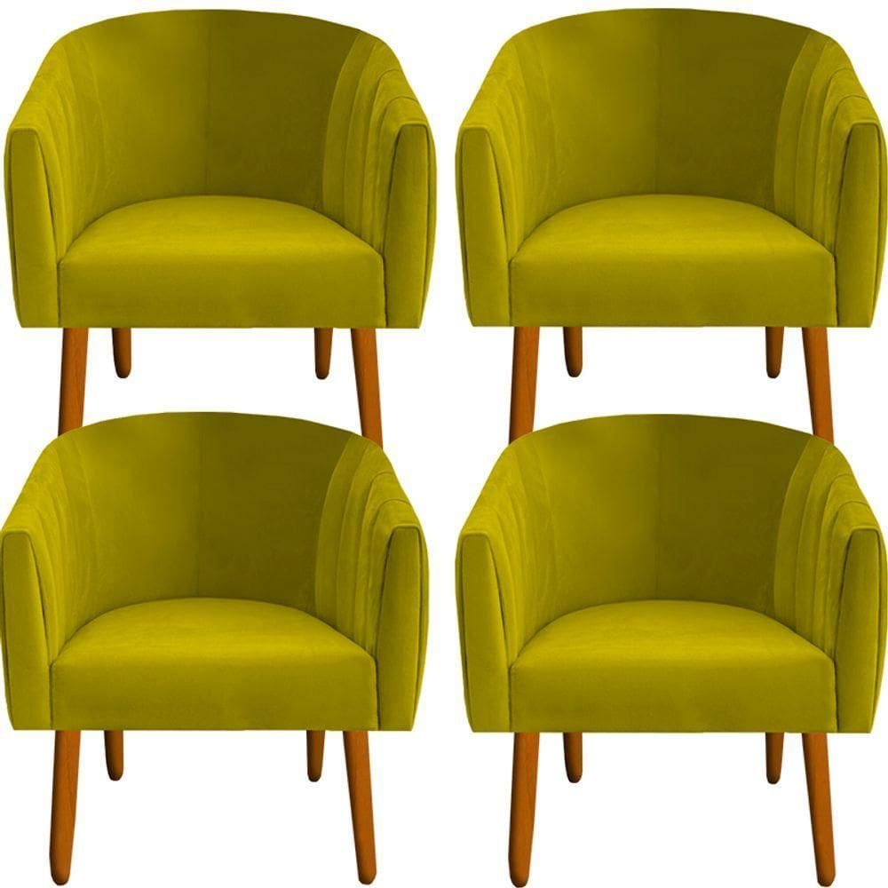 Kit 04 Poltrona Julia Decoração Salão Cadeira Escritório Recepção Estar Amamentação Suede Amarelo D`classe Decor