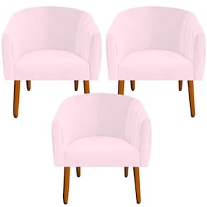 Kit 03 Poltrona Julia Decoração Salão Cadeira Escritório Recepção Estar Amamentação Suede Rosa Bebê D`classe Decor