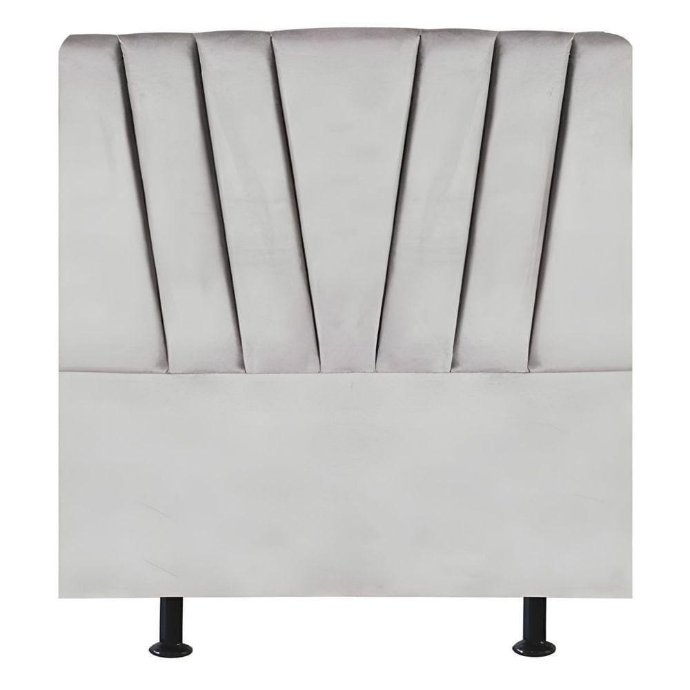 Cabeceira Estofada Cama Solteiro 90 Cm Ariel Veludo Cinza Claro