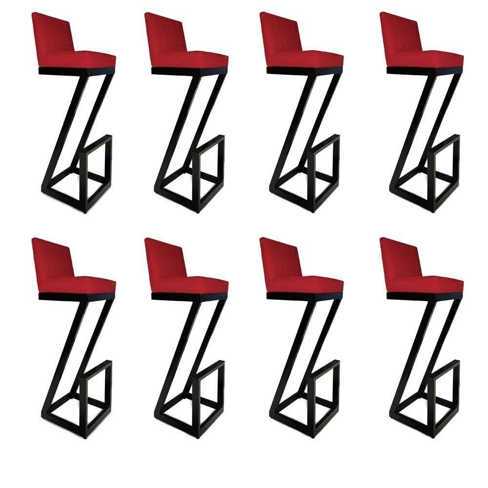 Kit 08 Banqueta Alta Z Base De Ferro Suede Vermelho D`classe Decor