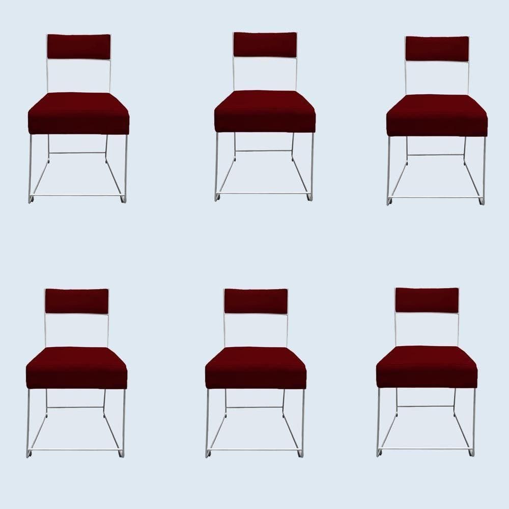 Kit 06 Cadeiras Atena Base De Ferro Maciço Prata Suede Marsala D`classe Decor