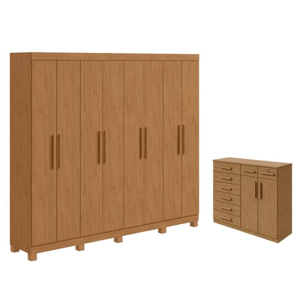 Guarda Roupa Casal Andara Soft com Pés e Cômoda Sapateira Toronto Amêndoa Clean – Lopas