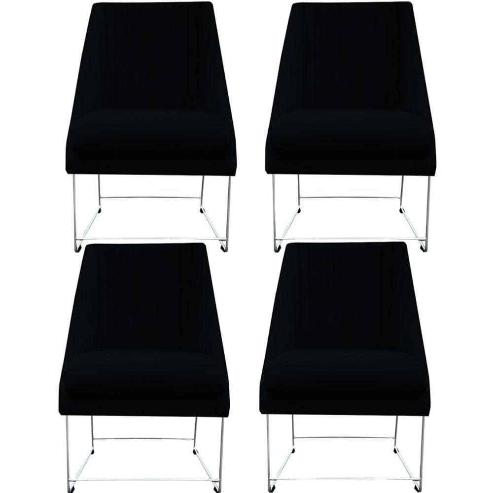 Kit 04 Cadeiras Ana Base De Ferro Prata Suede Preto D`classe Decor