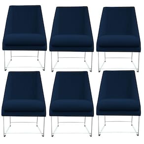 Kit 06 Cadeiras Ana Base De Ferro Prata Suede Azul Marinho D`classe Decor