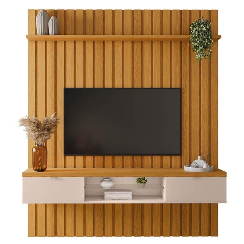 Painel Ripado Para Com Bancada Suspensa 180cm Illusiê H01 Cinamomo-off White - Mpozenato