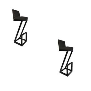 Kit 02 Banqueta Alta Z Base De Ferro Suede Preto D`classe Decor