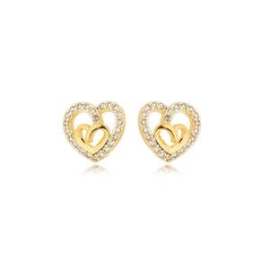 Brinco Coração Cravejado Banhado A Ouro 18k