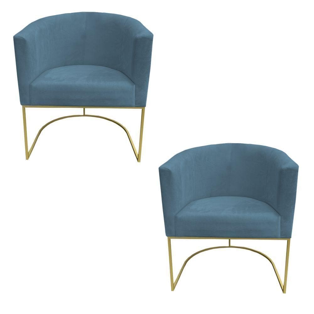 Kit 02 Poltronas Paola Base De Ferro Sued Azul Tiffany D`classe Decor