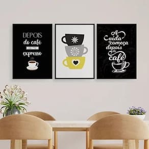 Kit 3 Quadros Depois Do Café Eu Me Expresso 45X34Cm - Preta
