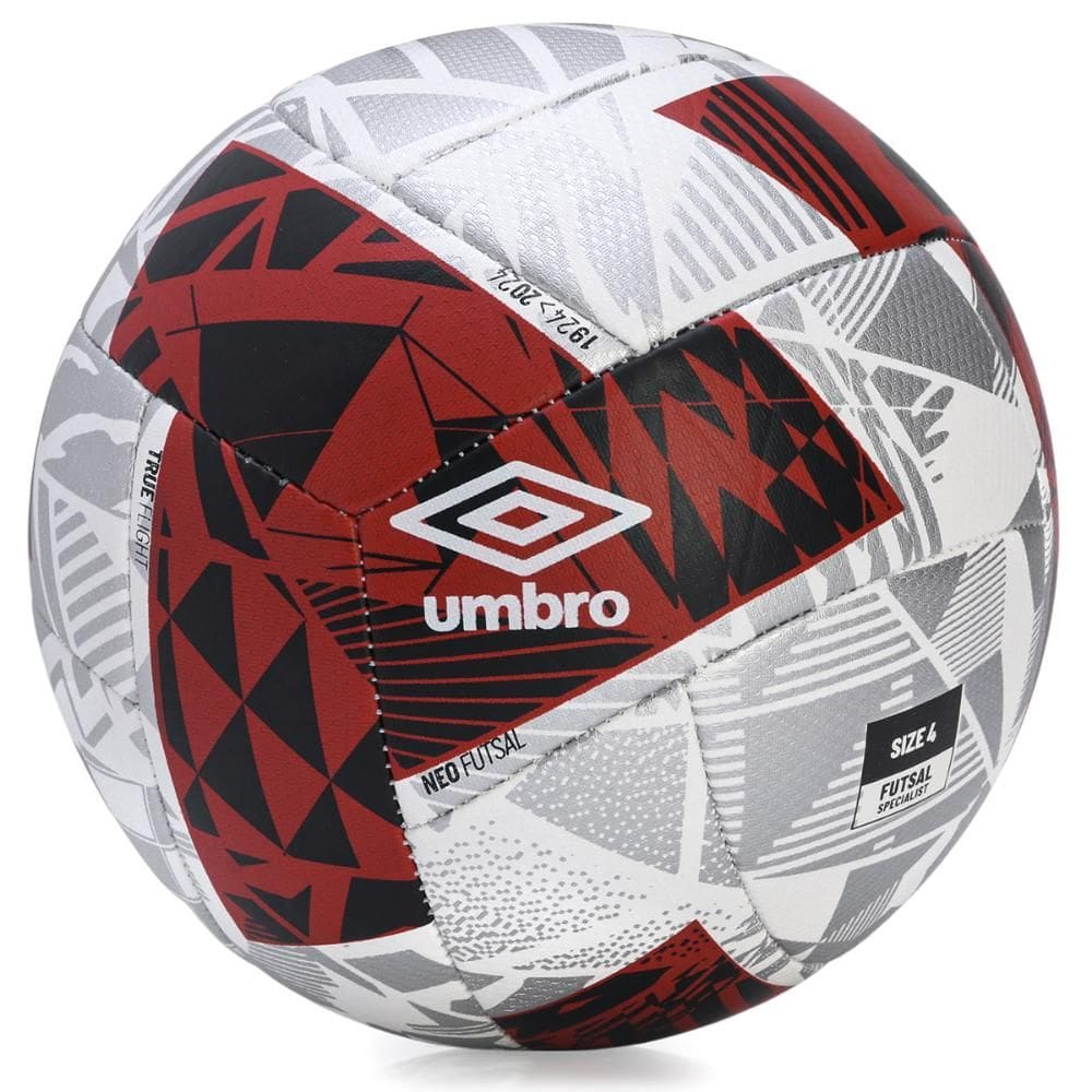 Bola De Futsal Umbro Neo Laminar Swerve Branca Vermelha E Prata