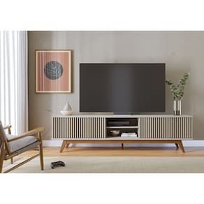 Rack Bancada Fortaleza 4 Portas Tvs Até 75 Polegadas Off White Matte