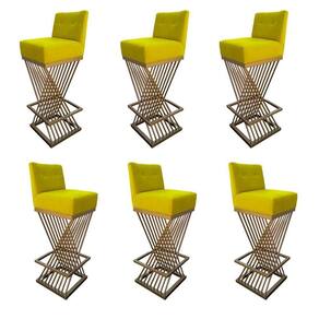 Kit 06 Banquetas Luma Base De Ferro Sued Amarelo D`classe Decor