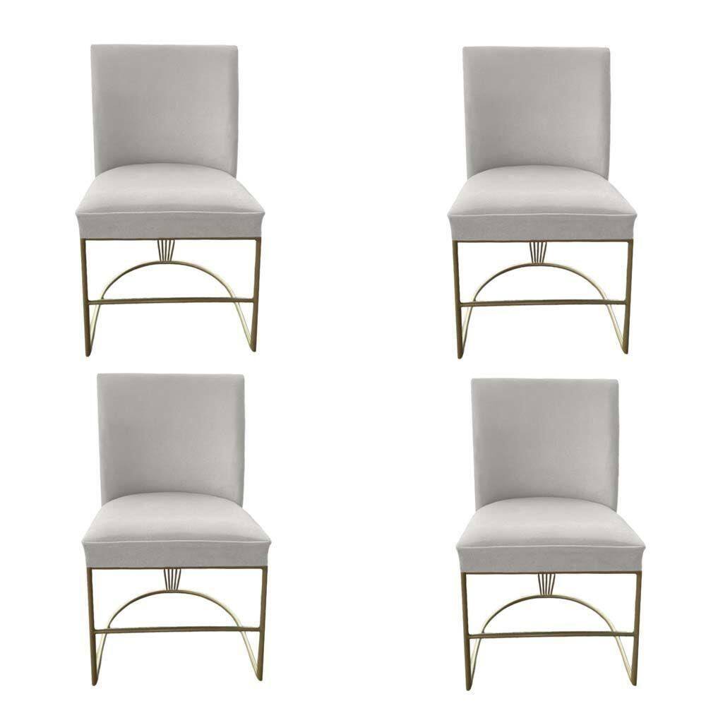 Kit 04 Cadeiras Toquio Base De Ferro Tubo Redondo Compose Sued Bege Com Corano Nozes D`classe Decor