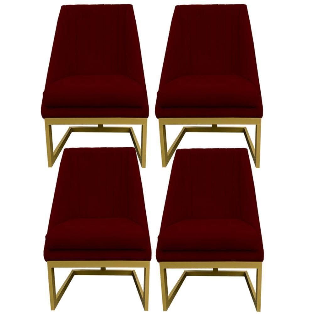 Kit 04 Cadeiras Para Sala De Jantar Ana Base De Ferro Suede Marsala D`classe Decor