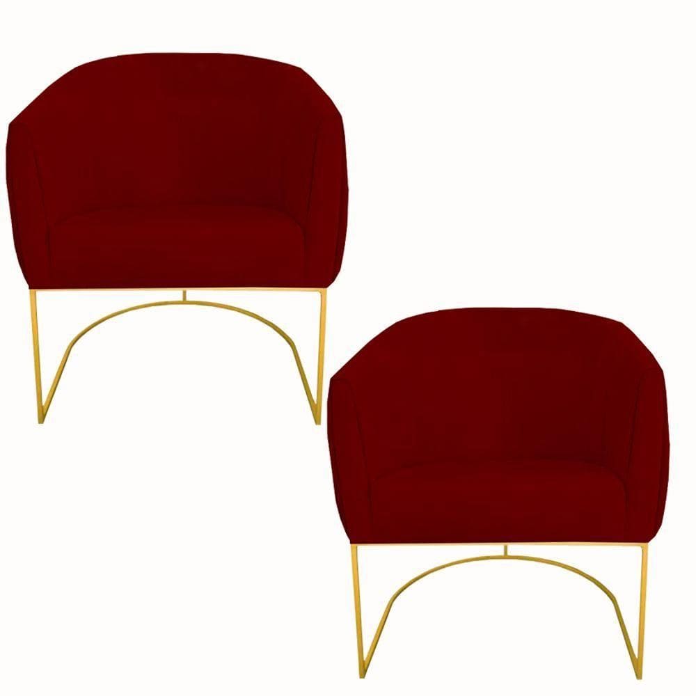 Kit 02 Poltrona Julia Com Base De Ferro Sala De Estar Escritório Recepção Clinica Suede Vermelho D`classe Decor