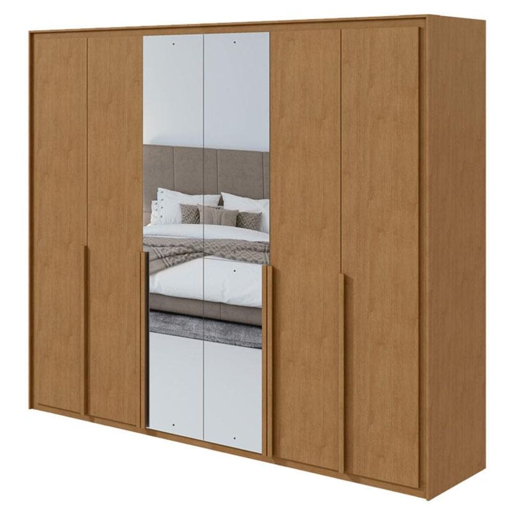 Guarda Roupa Casal Imperatore 6 Portas 2 Gavetas Amêndoa Clean com Espelho – Lopas