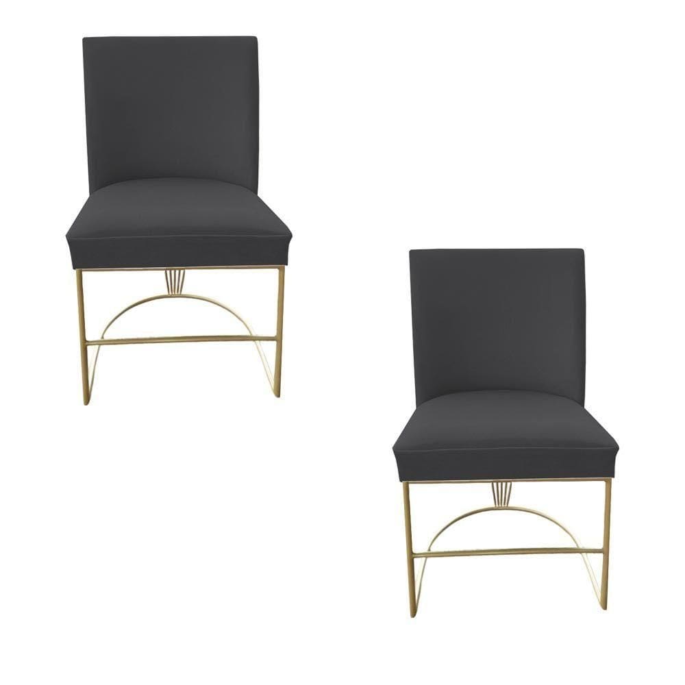 Kit 02 Cadeiras Toquio Base De Ferro Tubo Redondo Compose Sued Grafite Com Corano Nozes D`classe Decor