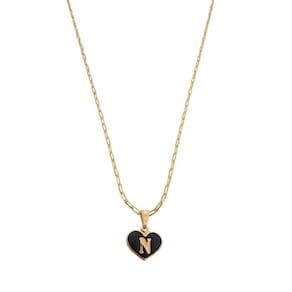 Colar Cartier 45Cm Coração Negro Letra N Banhado Ouro 18K
