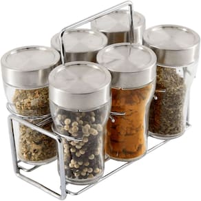 Porta Condimentos Temperos Vidro Conjunto 6pçs Com Suporte