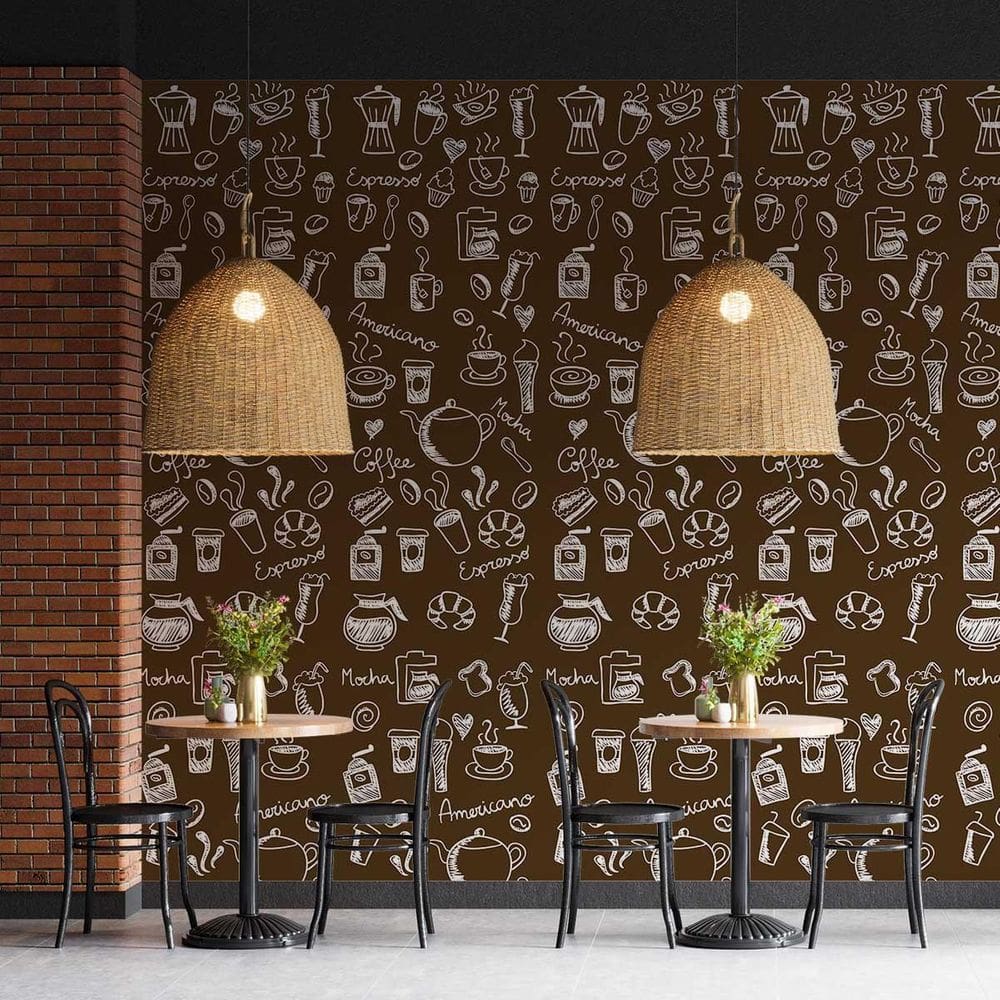 Kit 5 Rolos Papel De Parede Adesivo Marrom Coffee Shop 3,0M