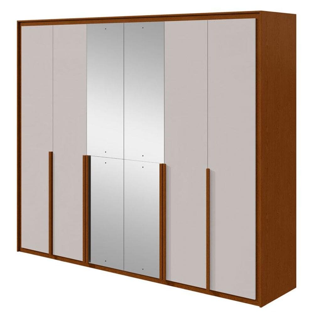 Guarda Roupa Casal Imperatore 6 Portas 2 Gavetas Frassino Off White com Espelho – Lopas