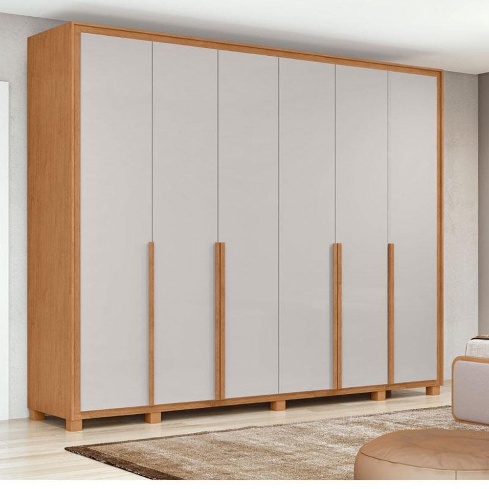 Guarda Roupa Casal Ambiente Imperatore 6 Portas Amêndoa Clean Off White com Kit Sapateira e Pés – Lopas