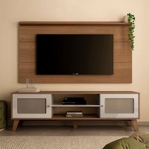 Conjunto Rack com Painel com Suporte para Tv até 60 Polegadas Cinamomo/Off White